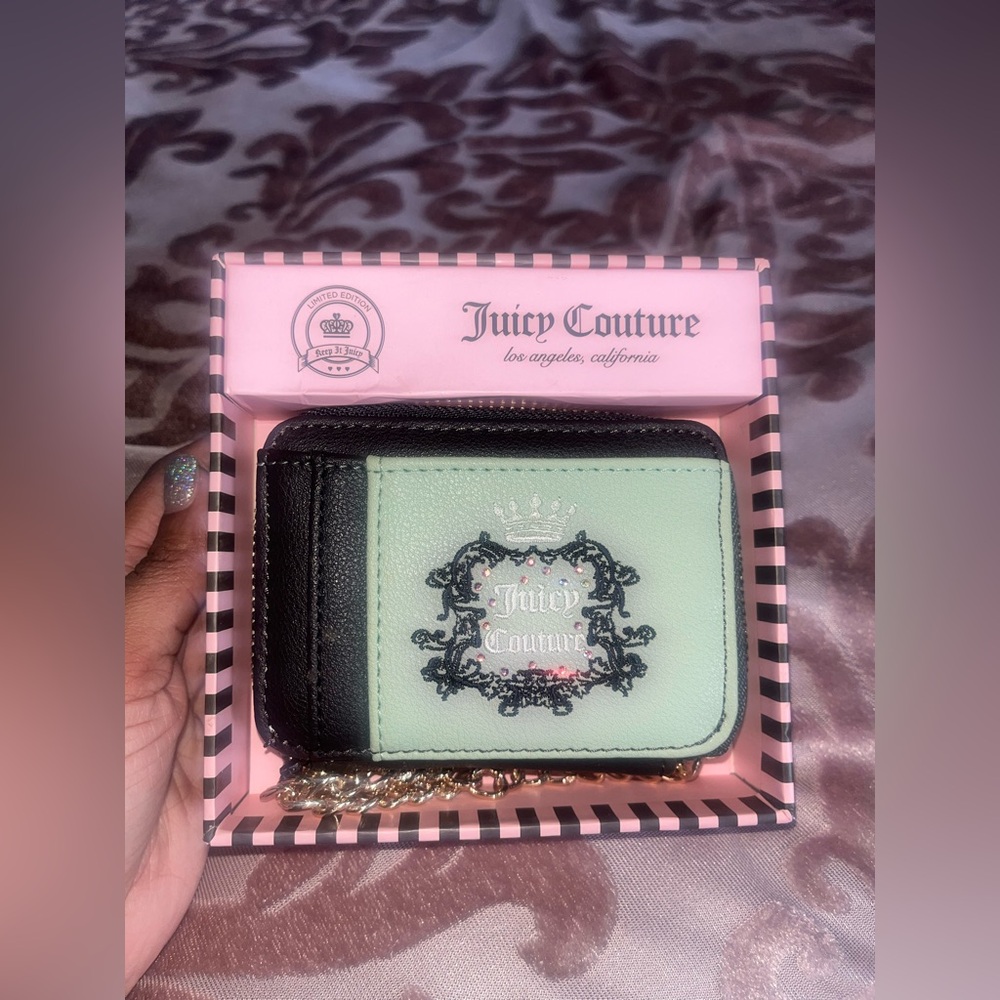 Juicy Couture Mint and Black Card Holder with Chain Accent